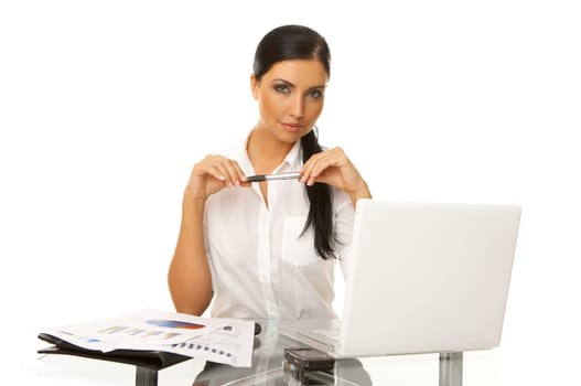 Portrait of beautiful business woman with laptop