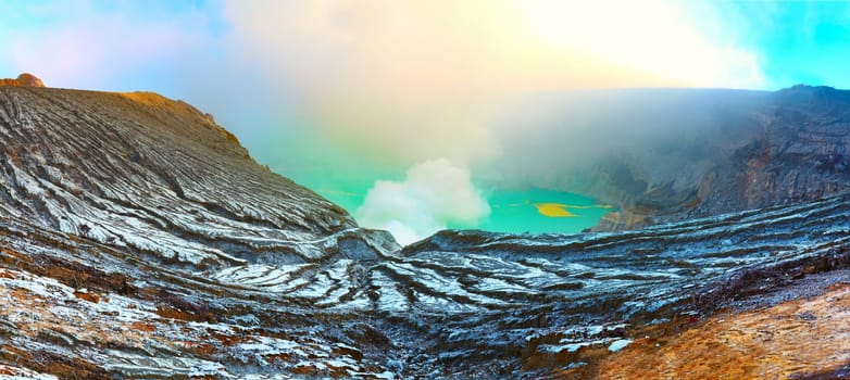 Crater of volcano Ijen. Java. Indonesia. Panorama