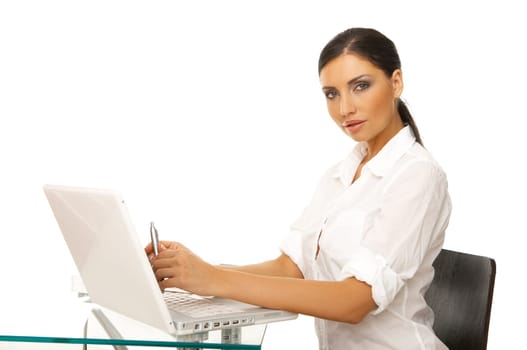 Portrait of beautiful business woman with laptop