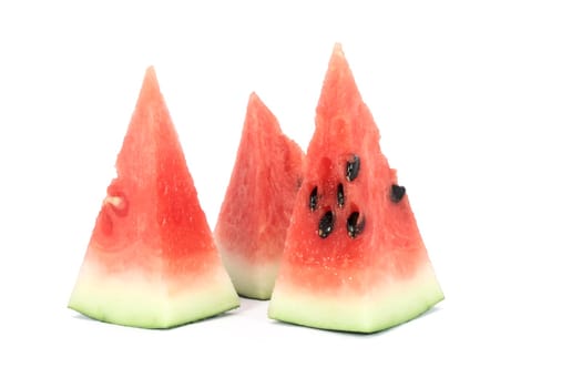 Three pieces of water melon isolated on white