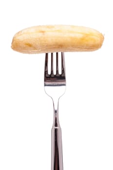 White Cut-Out Peeled Mini Banana on a Fork