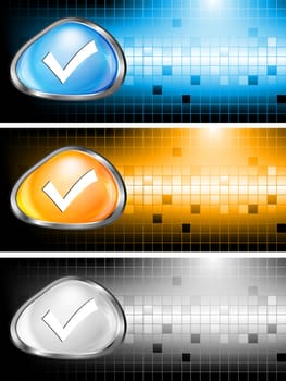 Colourful mosaiq banners with check button. Eps 10 vector