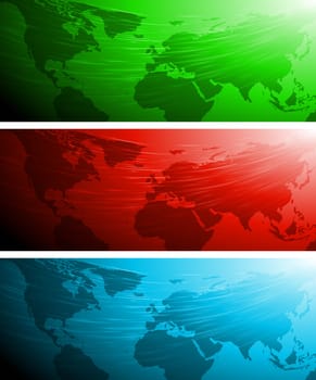 Set of vector banners with world map. Eps 10