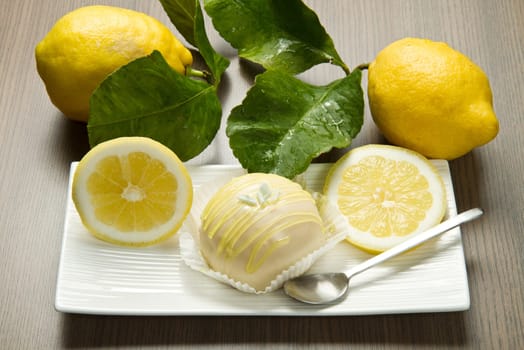 delicious lemon cake on white dish
