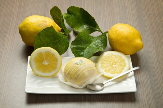 delicious lemon cake on white dish