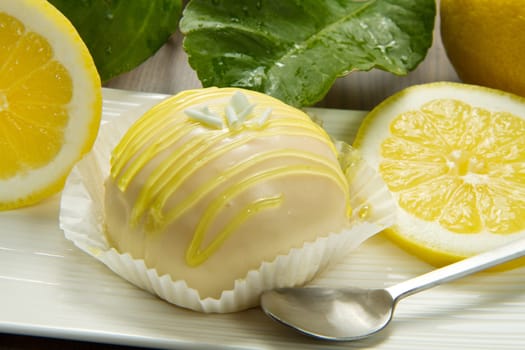 delicious lemon cake on white dish