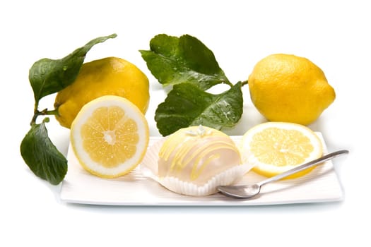 delicious lemon cake on white dish