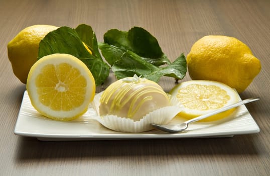 delicious lemon cake on white dish
