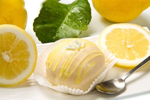 delicious lemon cake on white dish