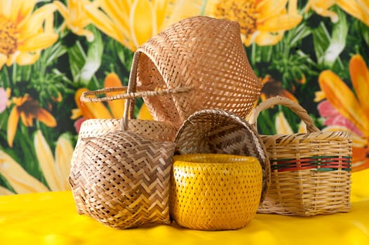 Some wicker baskets of different shapes and sizes