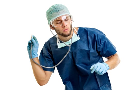 Doctor with stethoscope isolated against a white background