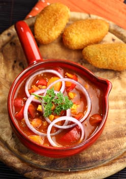 Mexican cuisine with chilli con carne cooked in the pan