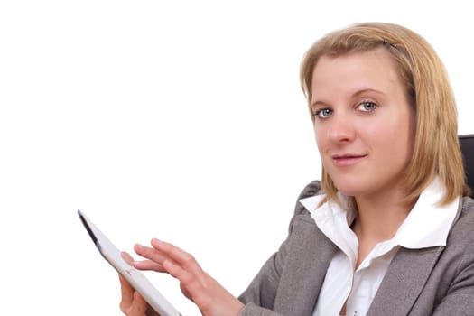 Smiling Young Woman Using Tablet PC