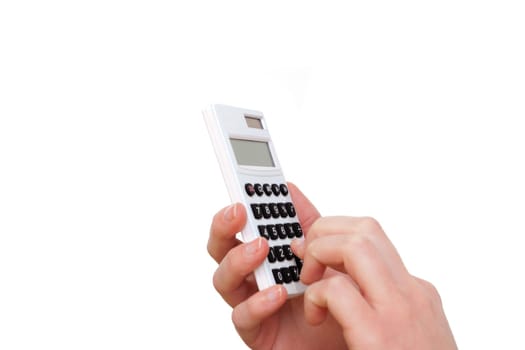 Woman's hand operating a calculator