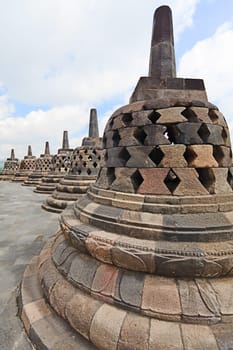Stupas at Borobudur temple. Central Java. Indonesia