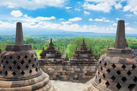 Stupas at Borobudur temple. Central Java. Indonesia