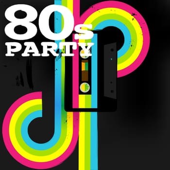 Retro Poster - 80s Party Flyer With Audio Cassette Tape