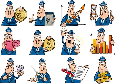 cartoon illustration of funny businessmen collection set