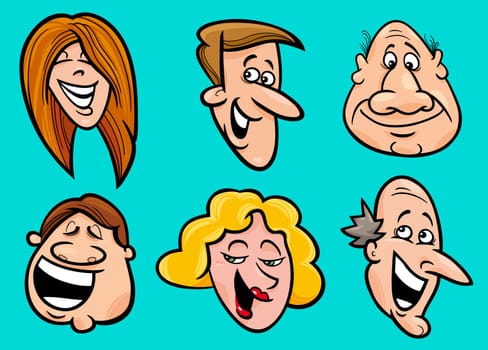 Cartoon illustration of happy people faces set