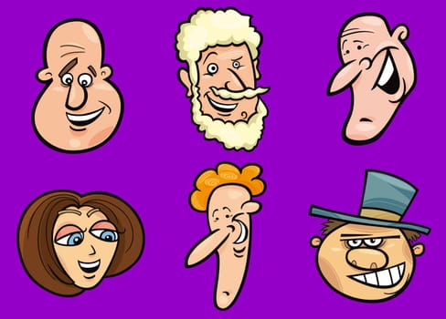 Cartoon illustration of happy people faces set
