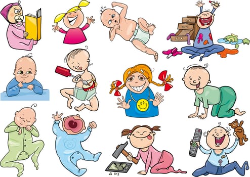 cartoon illustration of babies and children set