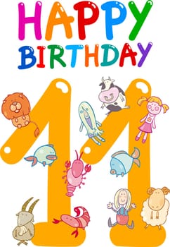cartoon illustration design for eleventh birthday anniversary