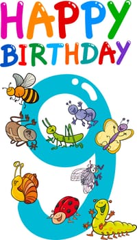 cartoon illustration design for ninth birthday anniversary