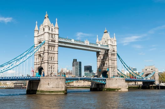 LONDON, UK - APRIL 30: Side shot of Tower Bridge. April 30, 2012 in London. The iconic bridge was completed in 1894.