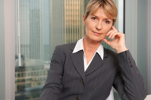 Portrait of a senior executive by a window smiling looking at camera