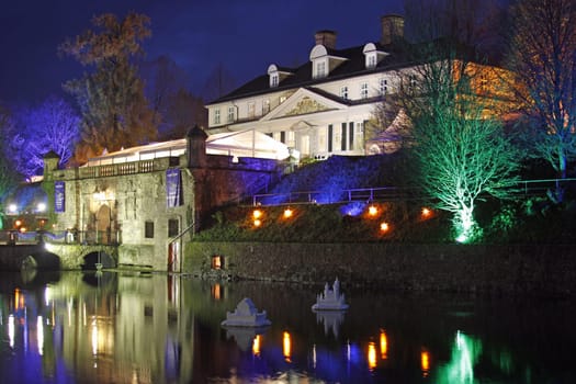 Illuminated Bad Pyrmont Castle at night