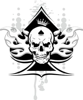 ace of spades with skull with a crown and a tribal