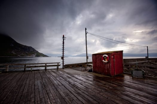 A detail of a small fishing village in northern Norway