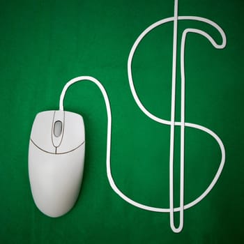 An online money concept with computer mouse and dollar sign