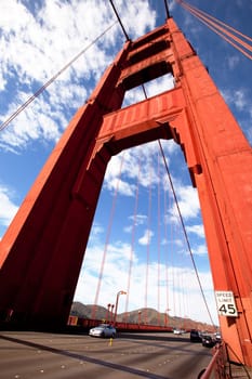 A detail of one of the Golden Gate Bridge towers.