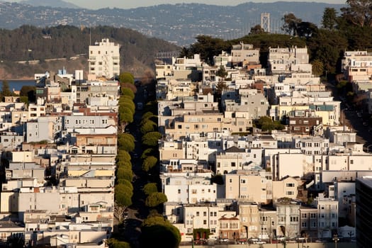 A view of Lombard Street and the San Francisco bridge