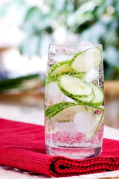 A refreshing drink of sparkling cucumber water