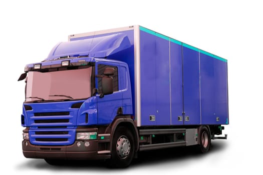 A blue tractor truck isolated on white