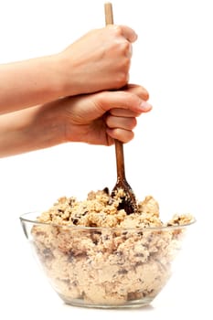 A big bowl of raw chocolate cookie dough