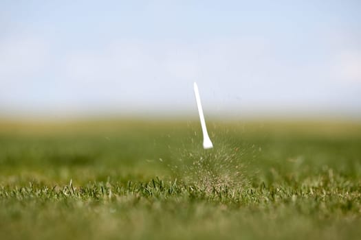 The after effects of a golf swing.  Shallow depth of field with motion blur on Tee