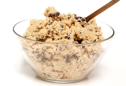 A bowl of raw chocolate chip cookie dough