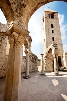 Ruins of the Church of St. John the Evangelist in Rab Croatia - a popular tourist attraction