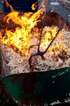 Detail of a raku firing technique for pottery