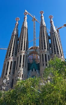 View of the Sagrada Familia in construction - Architect Gaudi - Barcelona, Catalonia