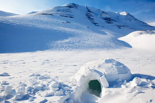 Igloo in a winter mountain setting