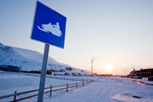 A snowmobile sign in Longyearbyen, Svalbard, Norway