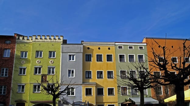 Colorful house front in the old town of Wasserburg am Inn,Bavaria