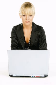 Sexy Beautiful Business women with laptop computer isolated on white