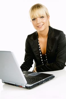 Sexy Beautiful Business women with laptop computer isolated on white