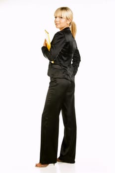 Sexy Beautiful Business women isolated on white with yellow folder
