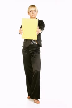 Sexy Beautiful Business women isolated on white with yellow folder